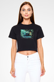 Unisex Sihirbazın Çırağı (The Sorcerer's Apprentice) Baskılı Siyah Unisex Crop Top Tshirt