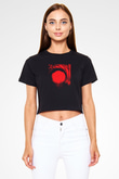 Unisex Skyfall Baskılı Siyah Crop Top T-shirt