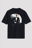 Unisex Skyfall Baskılı Siyah Oversize Tişört