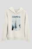 Unisex Snowpiercer Baskılı Beyaz Kapüşonlu Sweatshirt