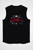 Unisex Squid Game Baskılı Siyah Kolsuz T-shirt