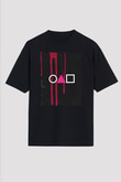 Unisex Squid Game Baskılı Siyah Oversize Tişört