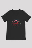 Unisex Squid Game Baskılı Siyah V Yaka T-shirt