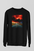 Unisex Stranger Things Baskılı Siyah Sweatshirt