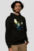 Unisex Sürücü (Drive) Baskılı Siyah Kapüşonlu Sweatshirt