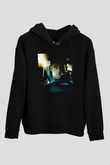 Unisex Sürücü (Drive) Baskılı Siyah Kapüşonlu Sweatshirt