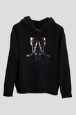 Unisex Terminator Baskılı Siyah Kapüşonlu Sweatshirt