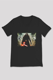 Unisex The Force Awakens' Kylo Ren Baskılı Siyah V Yaka T-shirt