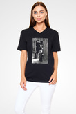 Unisex The Kid Baskılı Siyah V Yaka Tişört