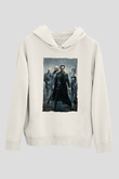 Unisex The Matrix Baskılı Beyaz Kapüşonlu Sweatshirt