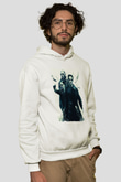 Unisex The Matrix Baskılı Beyaz Kapüşonlu Sweatshirt
