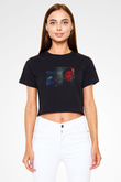 Unisex The Night House Baskılı Siyah Crop Top Tişört