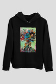 Unisex The Suicide Squad İntihar Timi (The Suicide Squad) Baskılı Siyah Kapüşonlu Sweatshirt