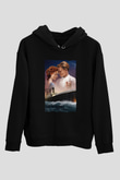 Unisex Titanic Baskılı Siyah Kapüşonlu Sweatshirt
