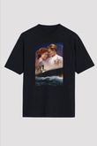 Unisex Titanic Baskılı Siyah Oversize T-shirt