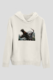 Unisex Transformers Baskılı Beyaz Kapüşonlu Sweatshirt