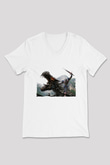 Unisex Transformers Baskılı Beyaz V Yaka T-shirt