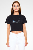 Unisex Transformers Baskılı Siyah Crop Top Tshirt