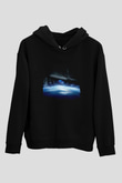 Unisex Transformers Baskılı Siyah Kapüşonlu Sweatshirt