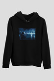 Unisex Tron Baskılı Siyah Kapüşonlu Sweatshirt