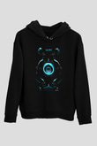 Unisex Tron Baskılı Siyah Kapüşonlu Sweatshirt