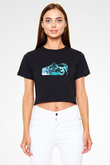 Unisex TRON Legacy Baskılı Siyah Crop Top Tişört