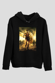 Unisex Truva (Troy) Baskılı Siyah Kapüşonlu Sweatshirt