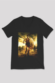 Unisex Truva (Troy) Baskılı Siyah V Yaka Tshirt