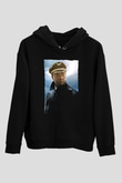 Unisex Uçuş (Flight) Baskılı Siyah Kapüşonlu Sweatshirt