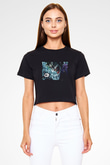 Unisex Unisex Joker Baskılı Siyah Crop Top T-shirt