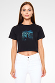 Unisex Unisex Kara Şövalye (The Dark Knight) Baskılı Siyah Crop Top Tişört