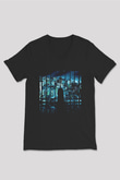 Unisex Unisex Kara Şövalye (The Dark Knight) Baskılı Siyah V Yaka Tişört