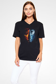 Unisex Unisex Mortal Kombat Baskılı Siyah V Yaka Tişört