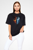 Unisex Unisex Mortal Kombat Baskılı Siyah Oversize Tişört