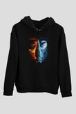 Unisex Unisex Mortal Kombat Baskılı Siyah Kapüşonlu Sweatshirt