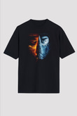 Unisex Unisex Mortal Kombat Baskılı Siyah Oversize Tişört