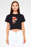Unisex V for Vendetta Baskılı Siyah Crop Top T-shirt
