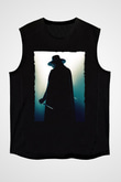 Unisex V for Vendetta Baskılı Siyah Kolsuz Tişört