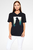 Unisex V for Vendetta Baskılı Siyah V Yaka Tişört
