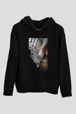 Unisex Vikings Baskılı Siyah Kapüşonlu Sweatshirt