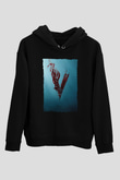 Unisex Vikings Baskılı Siyah Kapüşonlu Sweatshirt