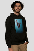 Unisex Vikings Baskılı Siyah Kapüşonlu Sweatshirt