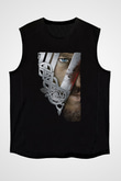 Unisex Vikings Baskılı Siyah Kolsuz Tshirt