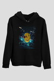 Unisex Watchmen Baskılı Siyah Kapüşonlu Sweatshirt
