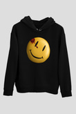 Unisex Watchmen Baskılı Siyah Kapüşonlu Sweatshirt