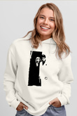 Unisex Yaralı Yüz (Scarface) Baskılı Beyaz Kapüşonlu Sweatshirt