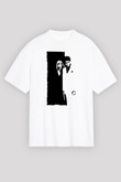 Unisex Yaralı Yüz (Scarface) Baskılı Beyaz Oversize Oversize T-shirt