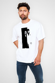 Unisex Yaralı Yüz (Scarface) Baskılı Beyaz Oversize Oversize T-shirt