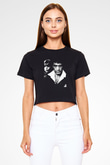 Unisex Yaralı Yüz (Scarface) Baskılı Siyah Crop Top Tişört