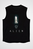 Unisex Yaratık (Alien) Baskılı Siyah Kolsuz T-shirt